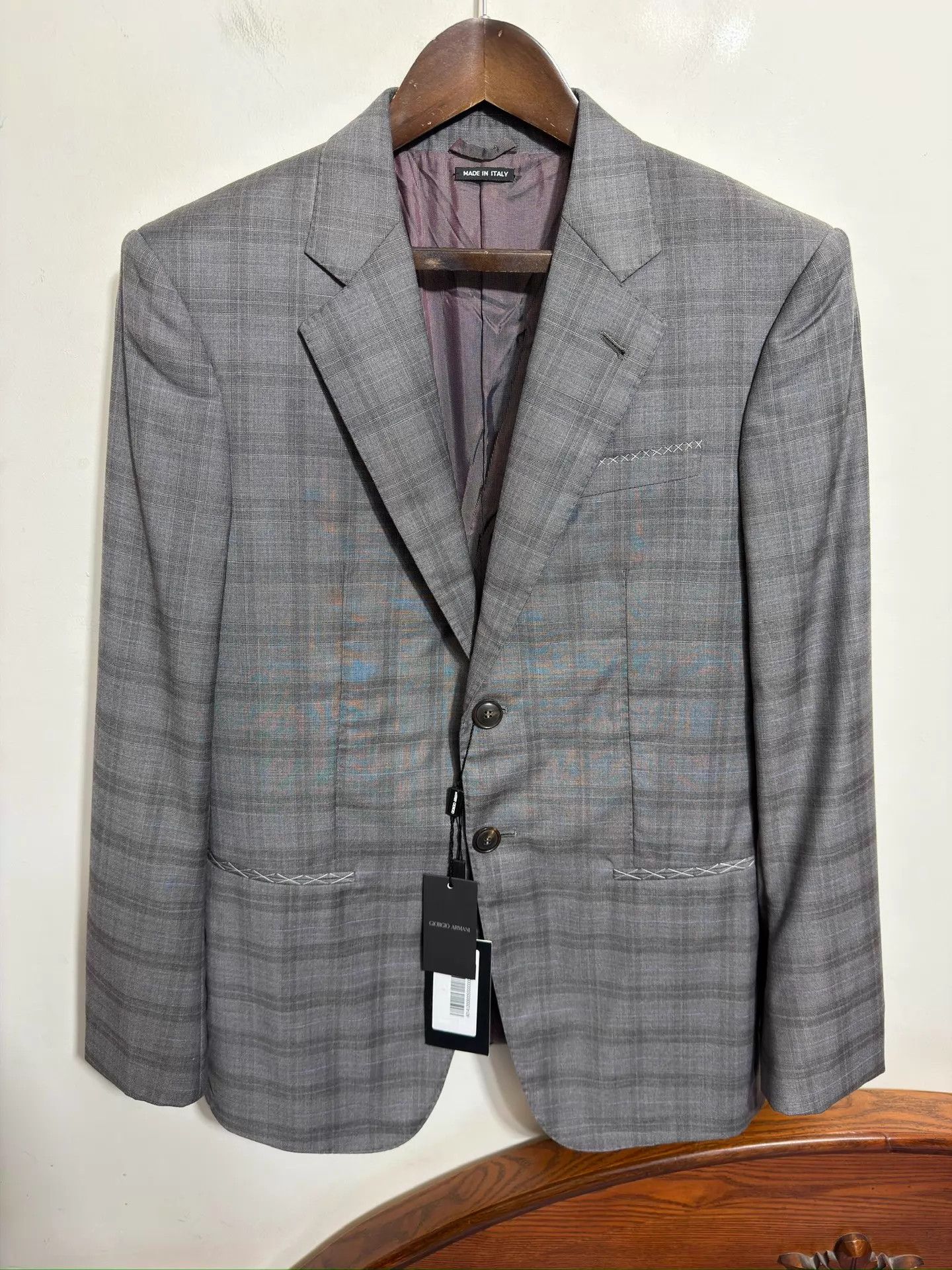 Armani Wool Suit Gray Prince of Wales Check IT 50 NWT