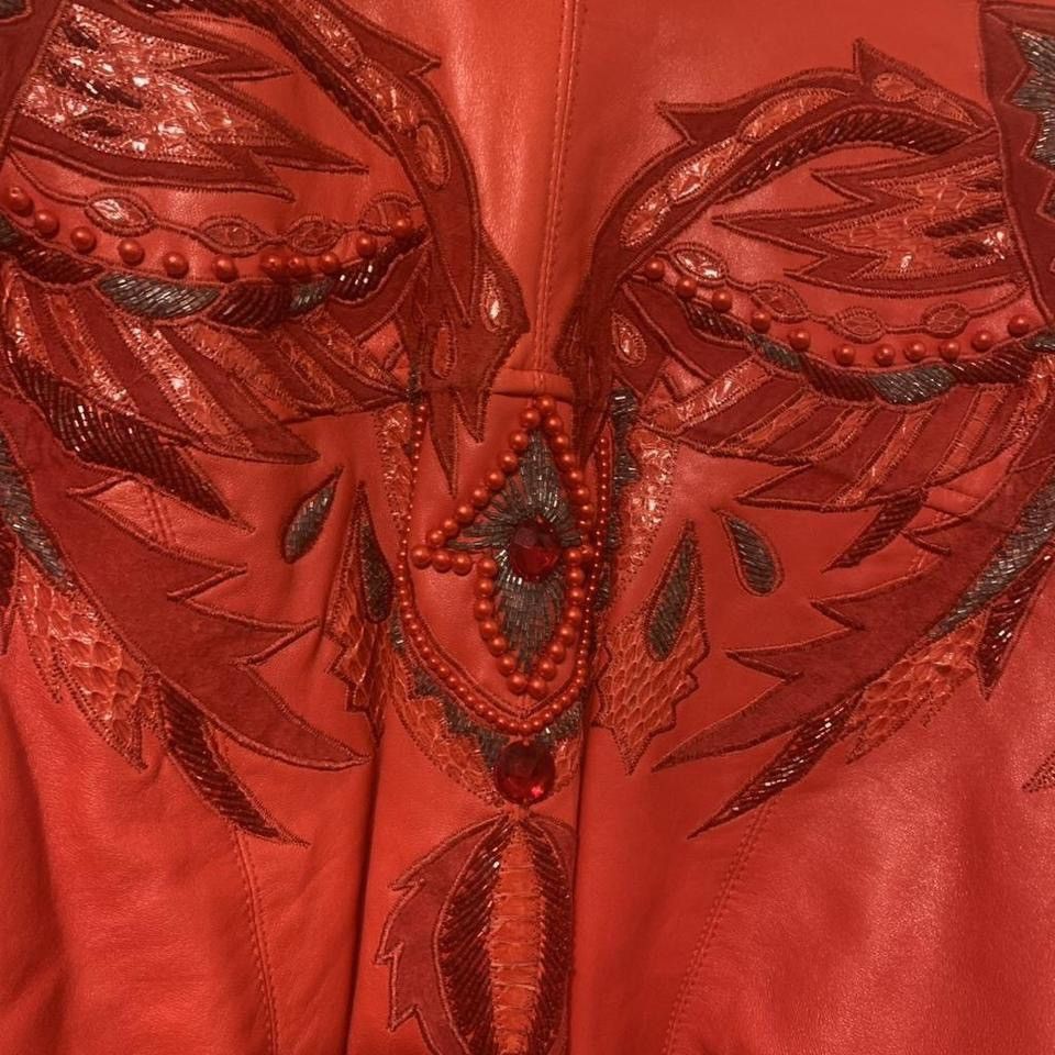Other Erez Vintage 80s Red Leather Beaded Jacket Size M / US 6-8 / IT 42-44 - 7 Thumbnail