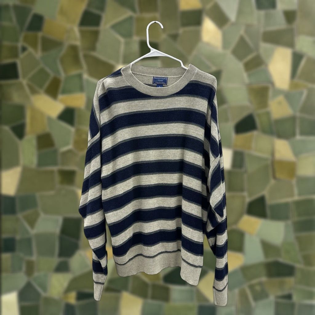 Vintage Susquehanna Trail Outfitters Mens Sweater Striped Knit Long Sleeve Large Beige Crew Neck Pullover Casual Business Travel 90s Classic Outdoor Mens Size US L / EU 52-54 / 3 - 1 Thumbnail