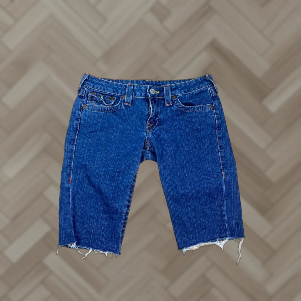 True Religion True Religion Jeans Shorts Mens 29 Casual 12" Inseam Blue Denim Cut Offs Flats Front 7055 Size US 29 - 1 Thumbnail