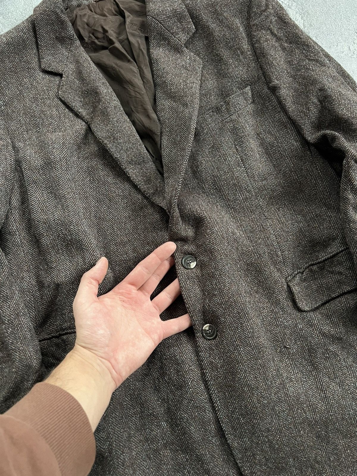 Burberry Burberrys Tweed Herringbone Wool Jacket Sport Coat Blazer 46 Size 46L - 6 Thumbnail