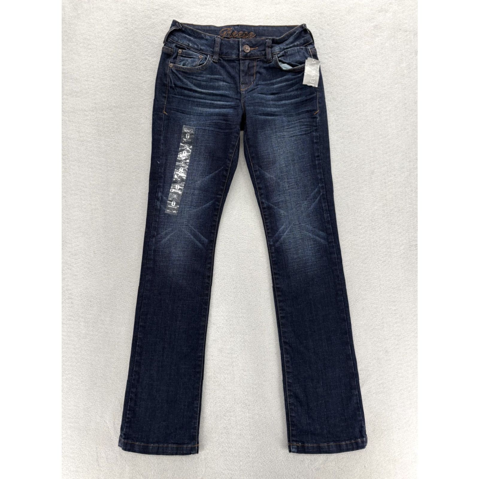 Denime dELiA*s Reese Straight Jeans Womens 0 Dark Wash Low Rise Stretch Denim NWT Casual 5-Pocket Jeans Size 25" / US 0 / IT 36 - 2 Thumbnail
