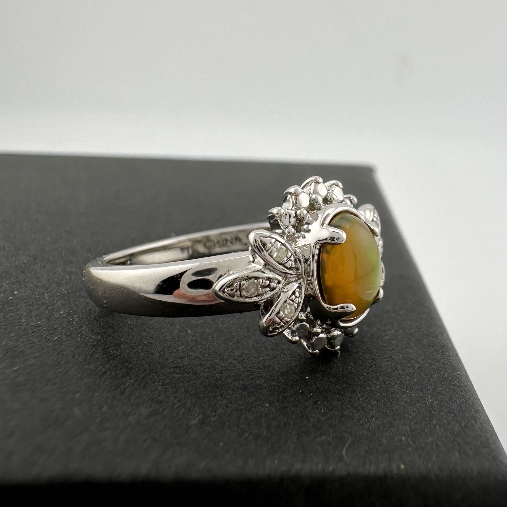 Other Natural Cabochon Australian Opal Ring with Small Diamond Si Size ONE SIZE - 12 Thumbnail