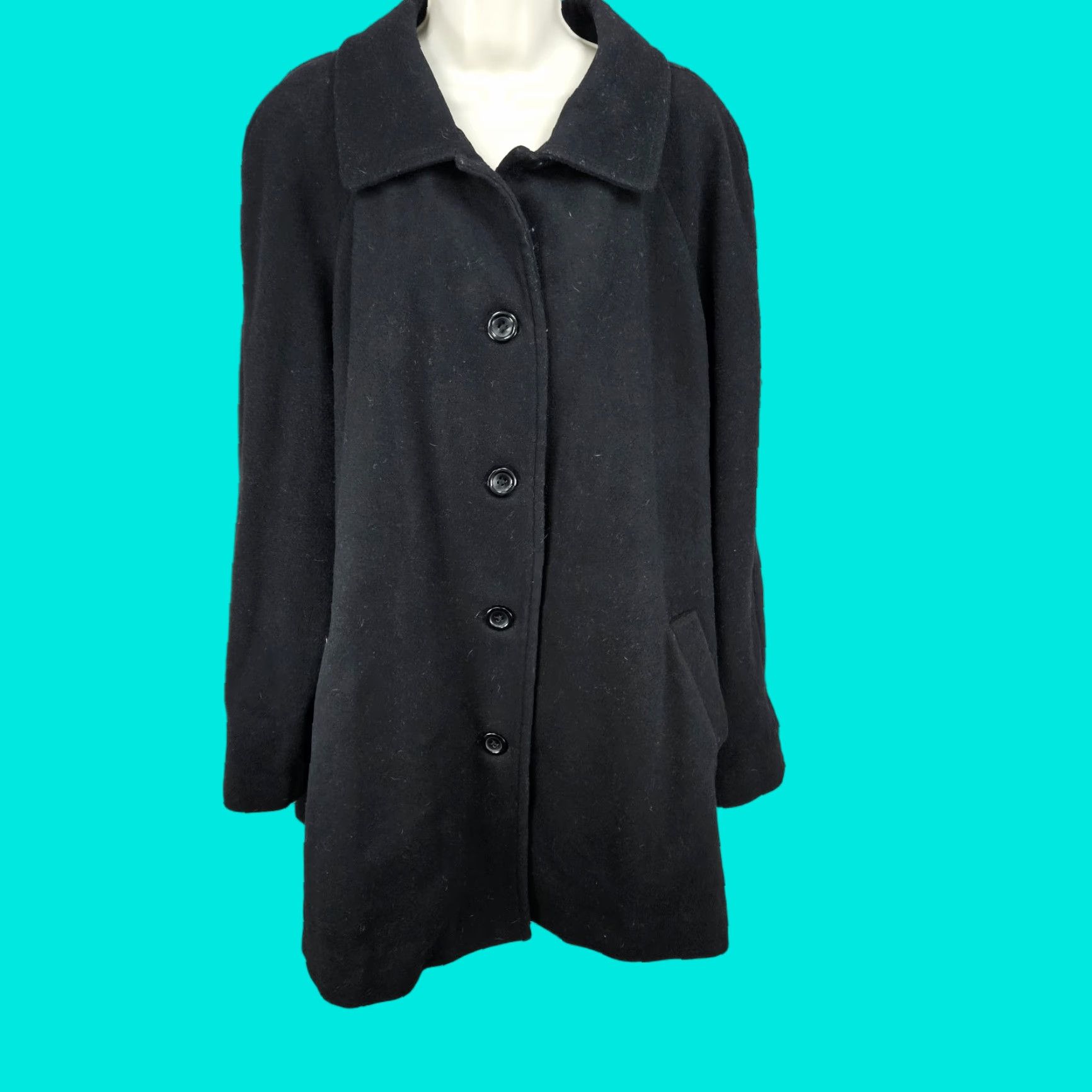 Lands' End VINTAGE Lands' End Black Wool Cashmere Blend Buttoned Collared Lined Overcoat 22W Size 3XL / US 20-22 - 1 Thumbnail