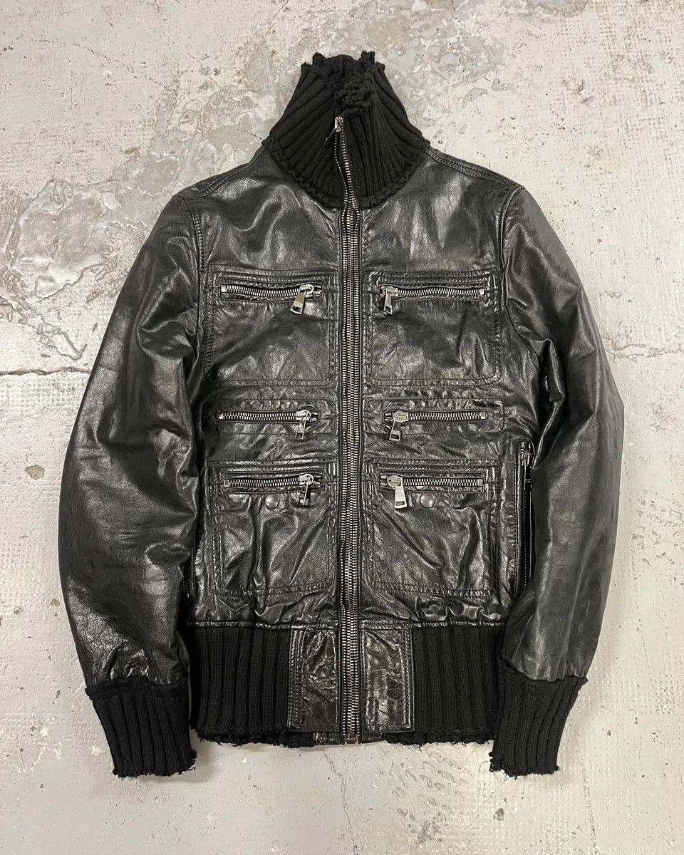 Dolce & Gabbana 2000s Dolce & Gabbana Multi-Zip Destroyed Black Leather Jacket Size US M / EU 48-50 / 2 - 4 Thumbnail