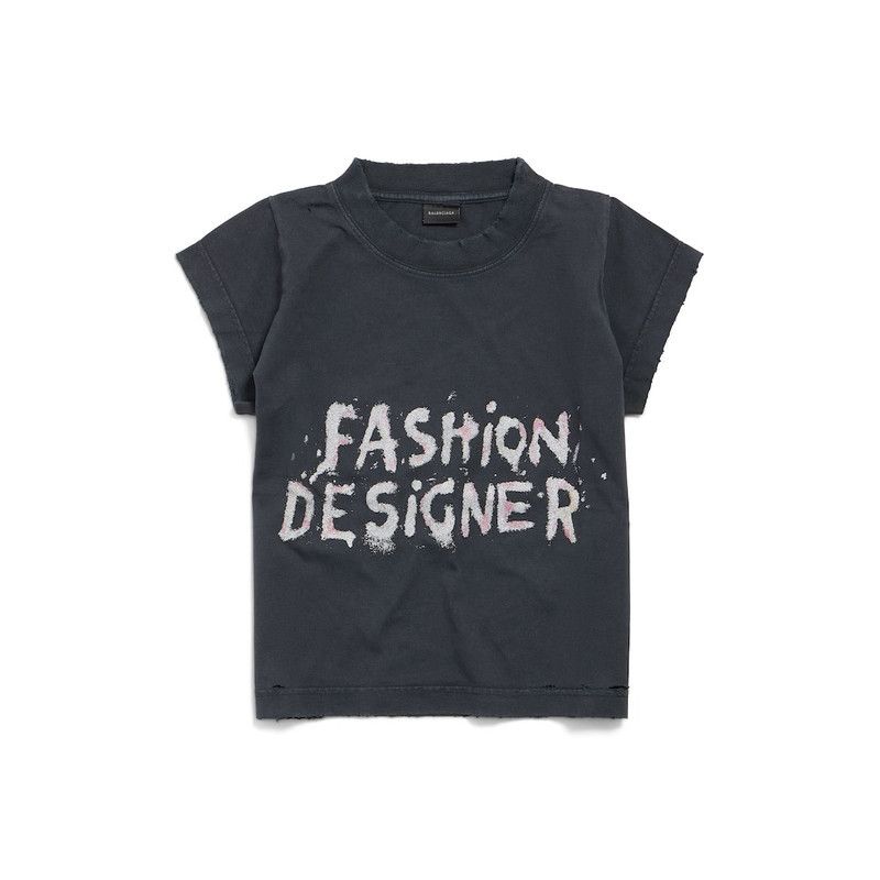 Balenciaga o1tr1nto0526 Fashion Designer Shrunk T-Shirt in Faded Black Size M / US 6-8 / IT 42-44 - 1 Thumbnail