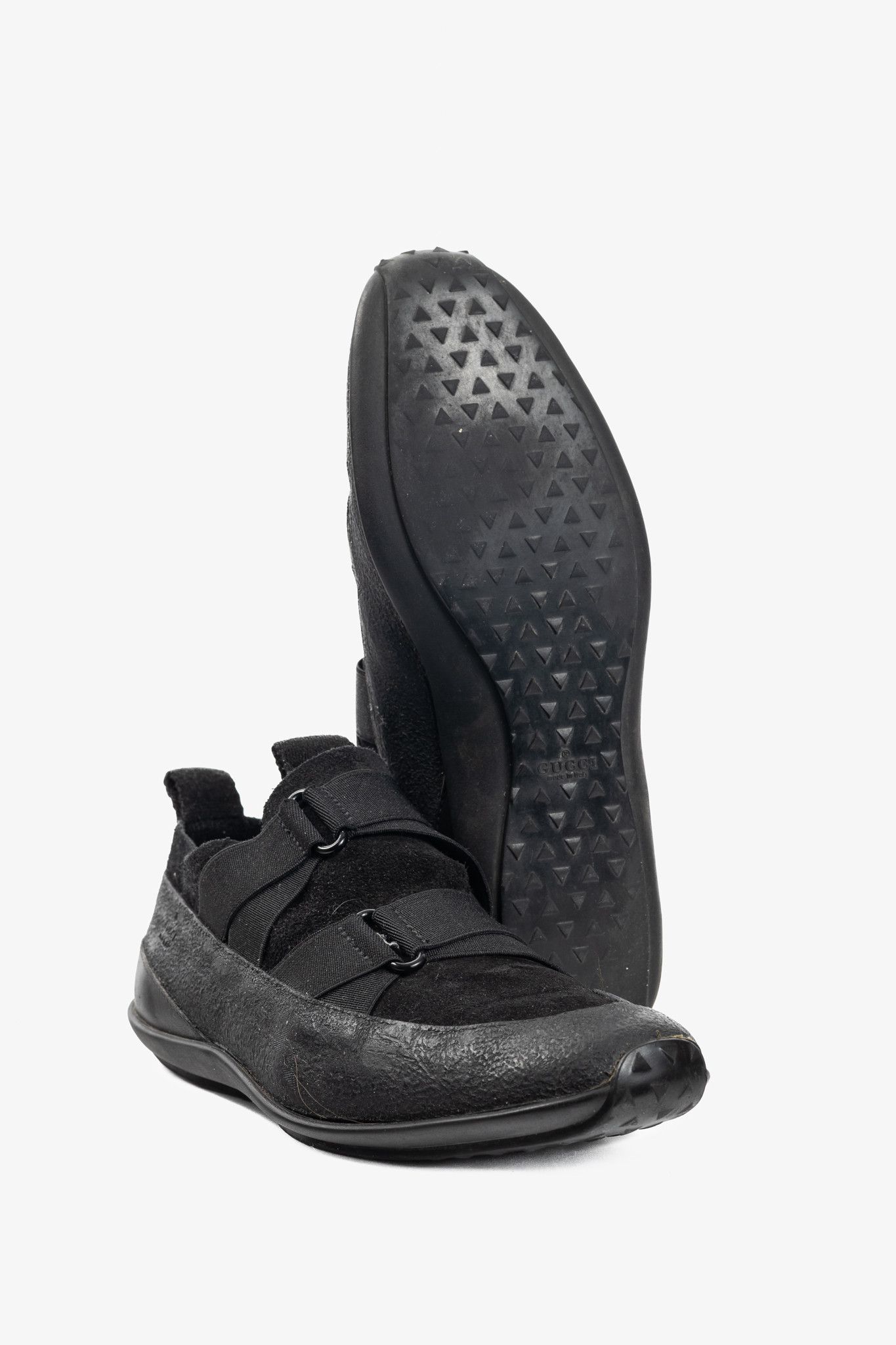 Gucci Gucci Black Suede & Leather Elastic Slip-On Sneakers Size US 6.5 / IT 36.5 - 4 Thumbnail