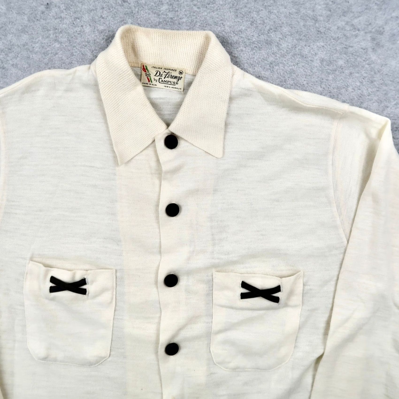 Vintage VINTAGE Campus Shirt Womens M Ivory 60s Di Firenze by 60s Mod Acrylic Knit Button Up Size M / US 6-8 / IT 42-44 - 3 Thumbnail