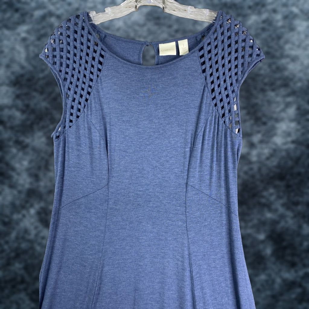 Vintage Chicos Dress Women XS-XL Blue Short Sleeve Cut Out Hi-Low Maxi Shirt? Size 32" / US 10 / IT 46 - 1 Thumbnail