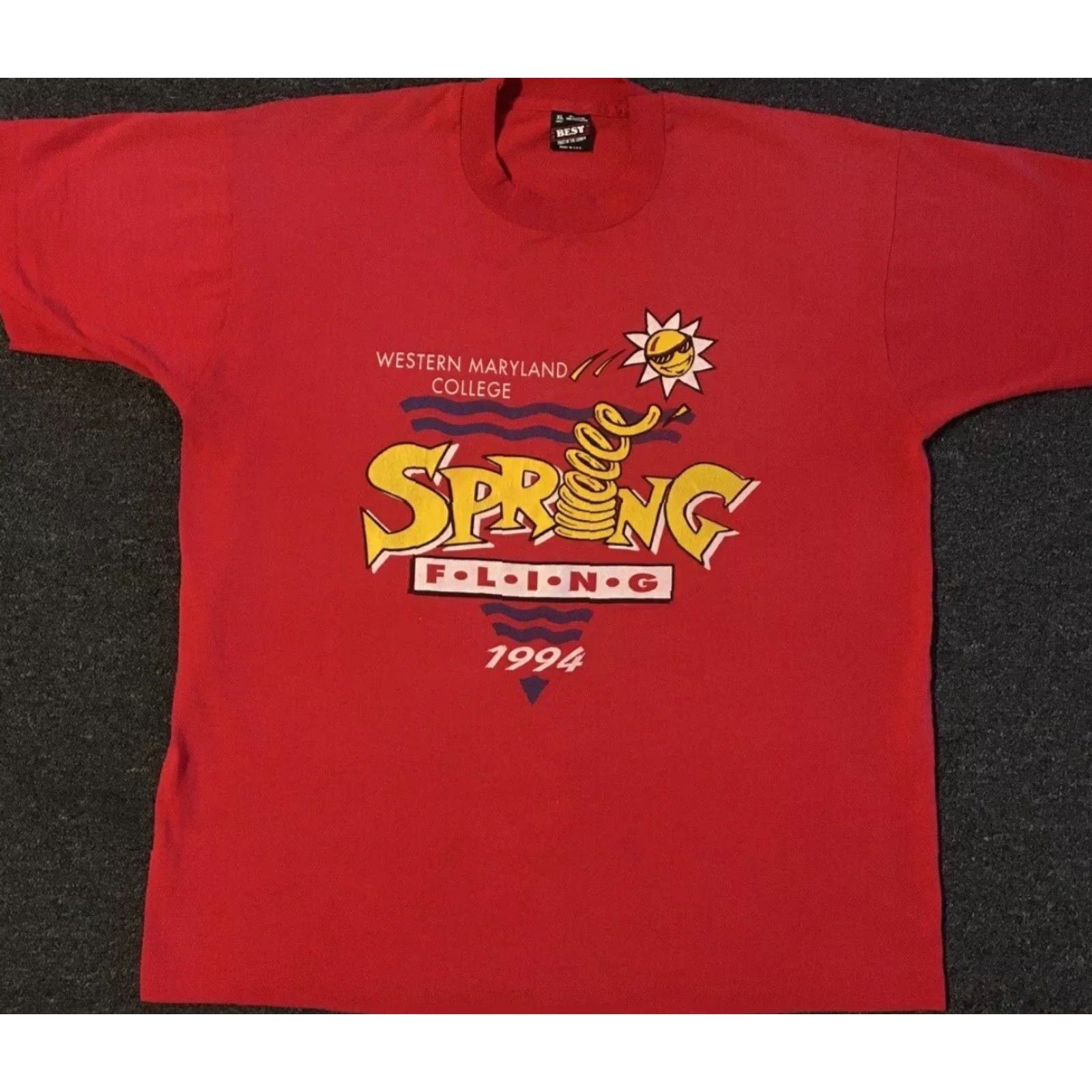 Vintage VINTAGE Western Maryland College Shirt XL Red 90s 80s Grunge Spring Fling College Sports PE Track + University USA USA Size US XL / EU 56 / 4 - 2 Thumbnail