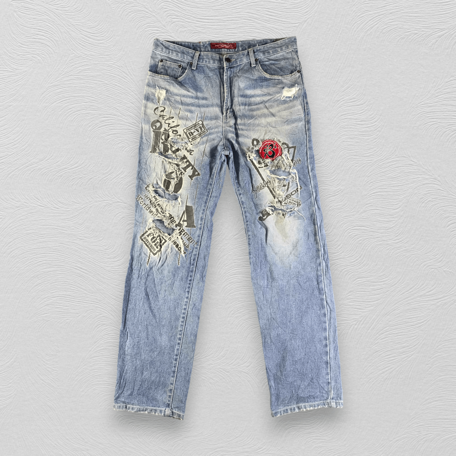 Japanese Brand Vintage Kingson Jeans Ripped Denim KJ3050 Size US 34 / EU 50 - 1 Thumbnail