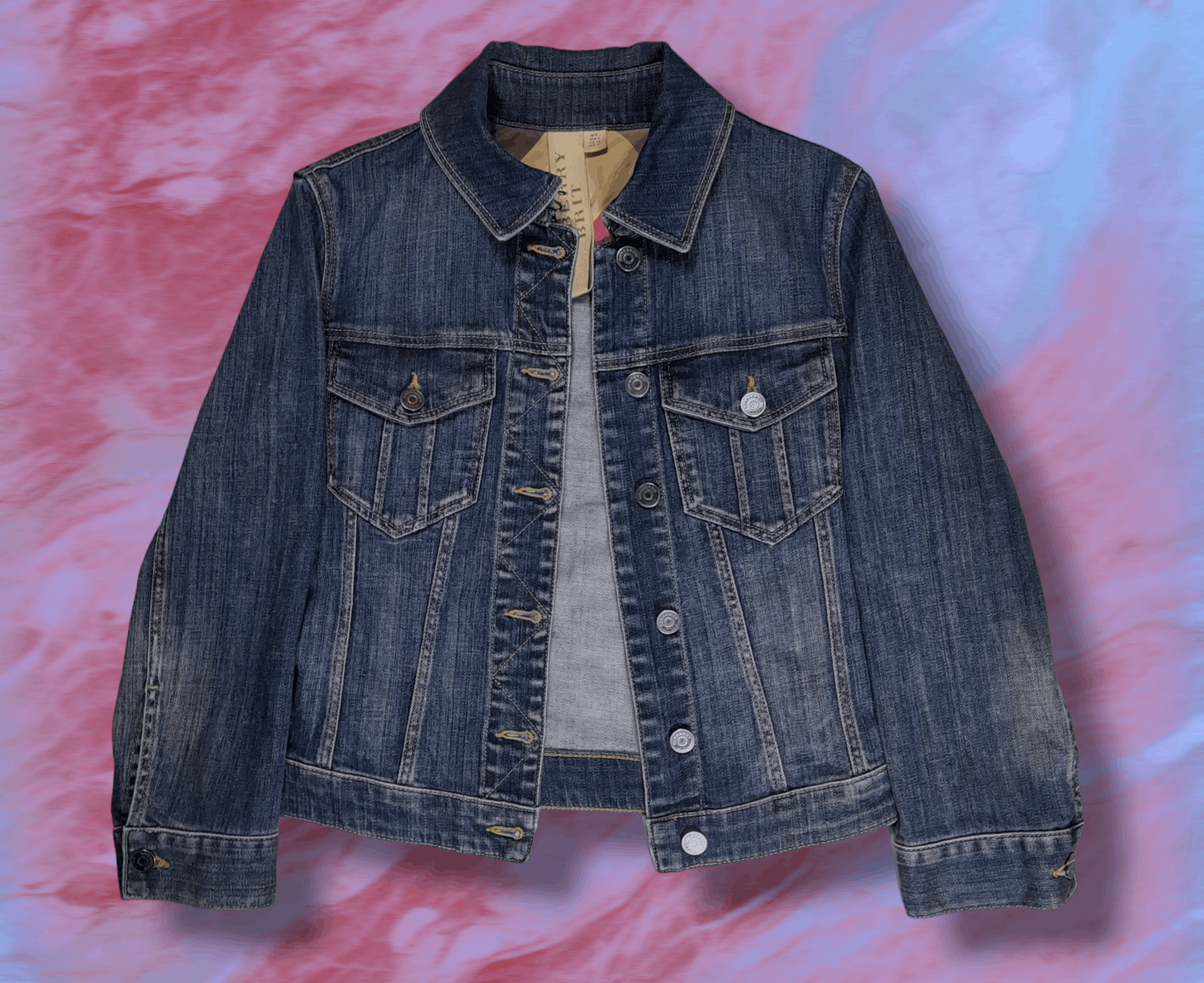 image of Vintage Burberry London Vintage Denim Jacket Coat in Blue Denim, Women's (Size XS)