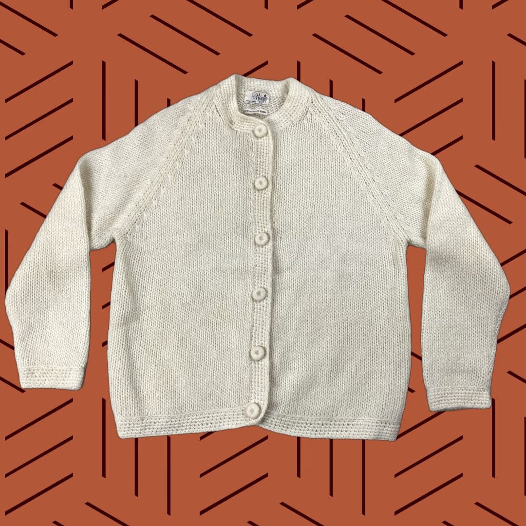 VINTAGE Macy's Knit Button-Up Cardigan - Womens - Ivory - 1950s GoGo Mod - Size 38 (M/L)
