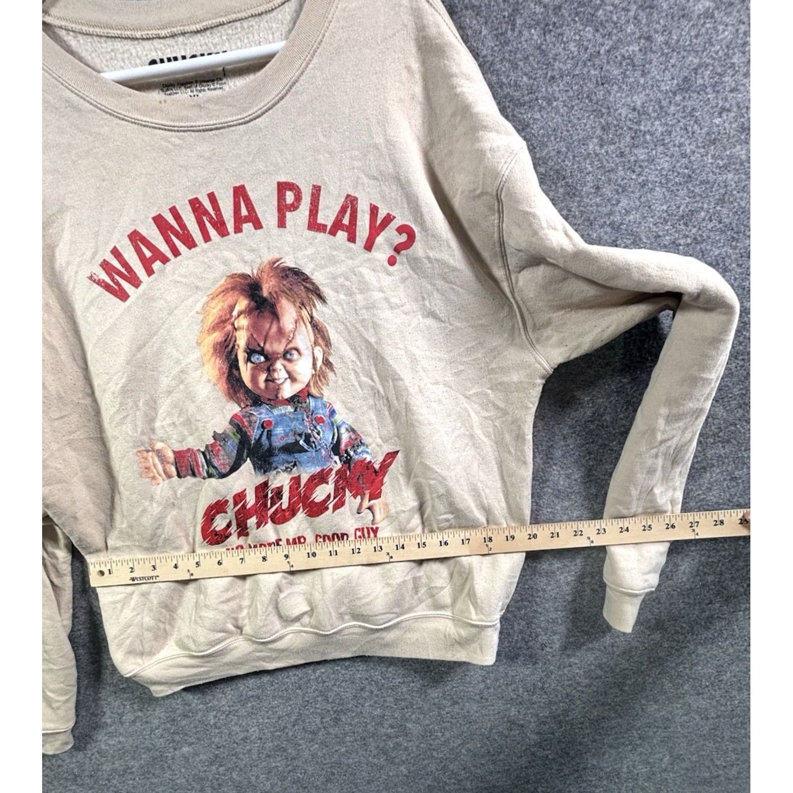 Vintage Chucky Women's Beige Horror Sweatshirt XL Pullover Crew Neck Embroidered Double-Sided Regular Size XL / US 12-14 / IT 48-50 - 4 Thumbnail