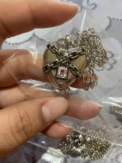 Designer × Jewelry Heart Lock Chain Silver Grunge Punk Art Psychedelic🔥🔥🔥 Size ONE SIZE - 2 Thumbnail