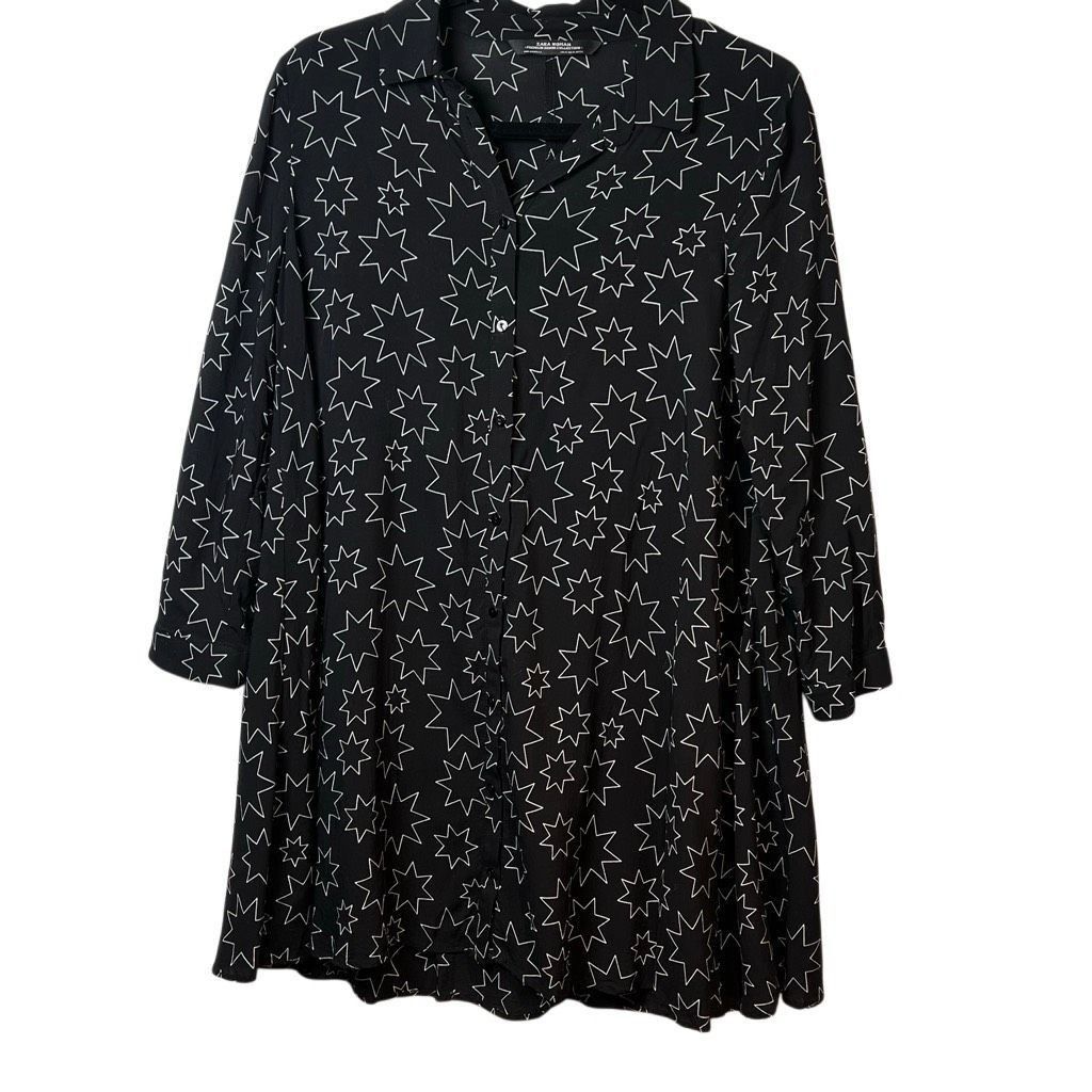 Zara Zara Woman Premium Denim Collection Star Print Shirt Dress Black White XS (050) Size XS / US 0-2 / IT 36-38 - 7 Thumbnail