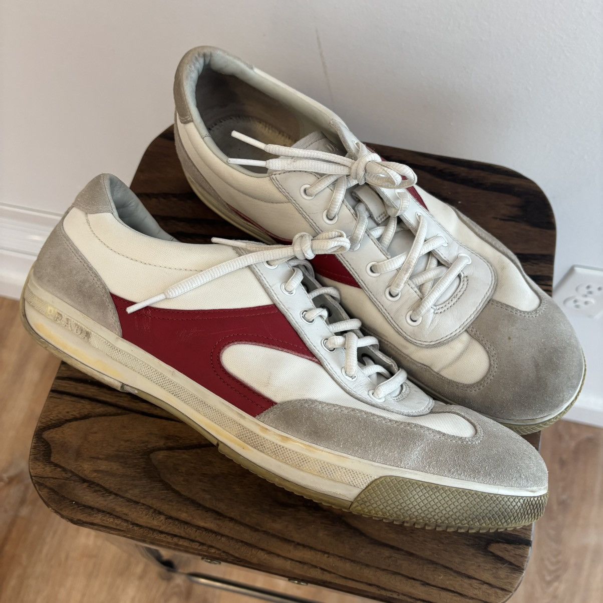 Prada Prada Vintage Red White Sneakers Size 10.5 Size US 10.5 / EU 43-44 - 1 Thumbnail