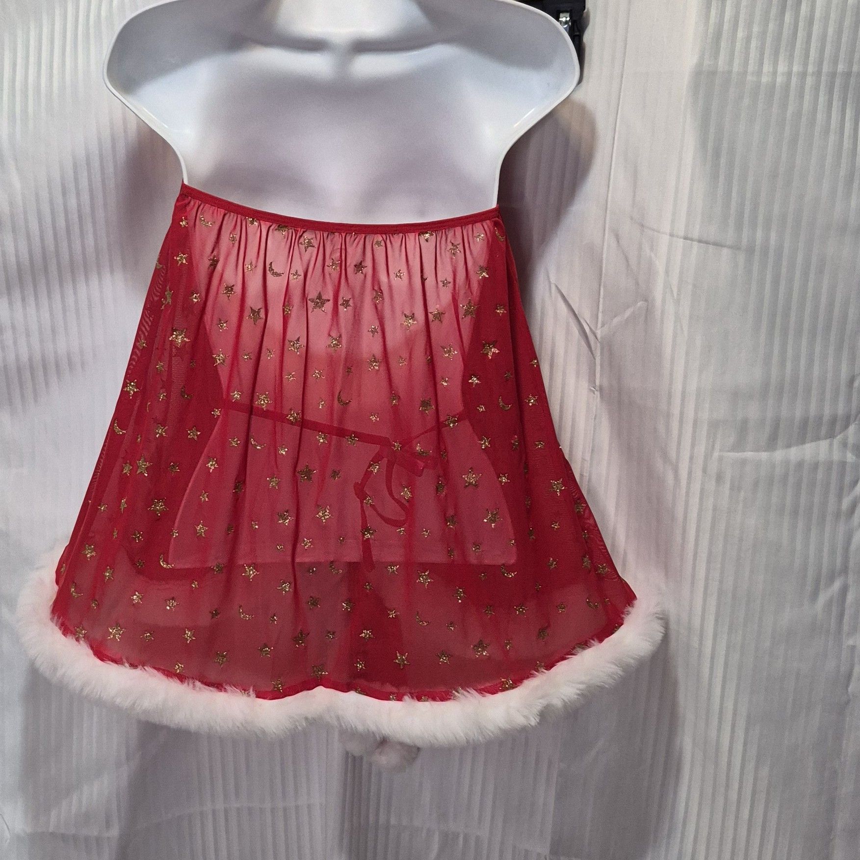 Other Med. Sheer Halter Babydoll Faux Fur Trim And G String NIP Size M / US 6-8 / IT 42-44 - 5 Thumbnail