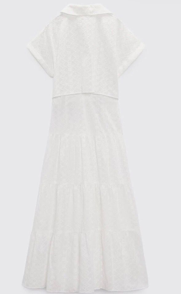 Zara ZARA Shirt Dress Cutwork Embroidery Midi White Tier size S Size S / US 4 / IT 40 - 11 Thumbnail