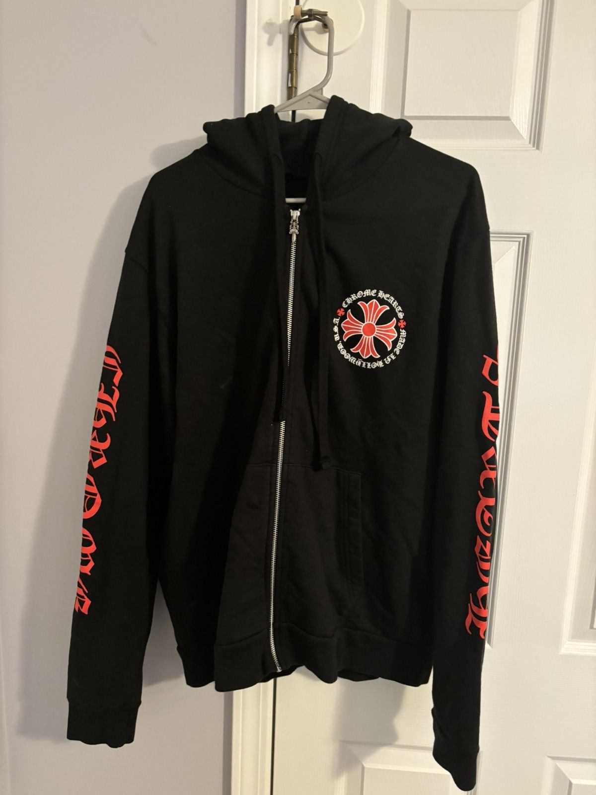 image of Chrome Hearts Zip Up Hoodie Made In Hollywood Plus Cross in Black, Men's (Size Medium)