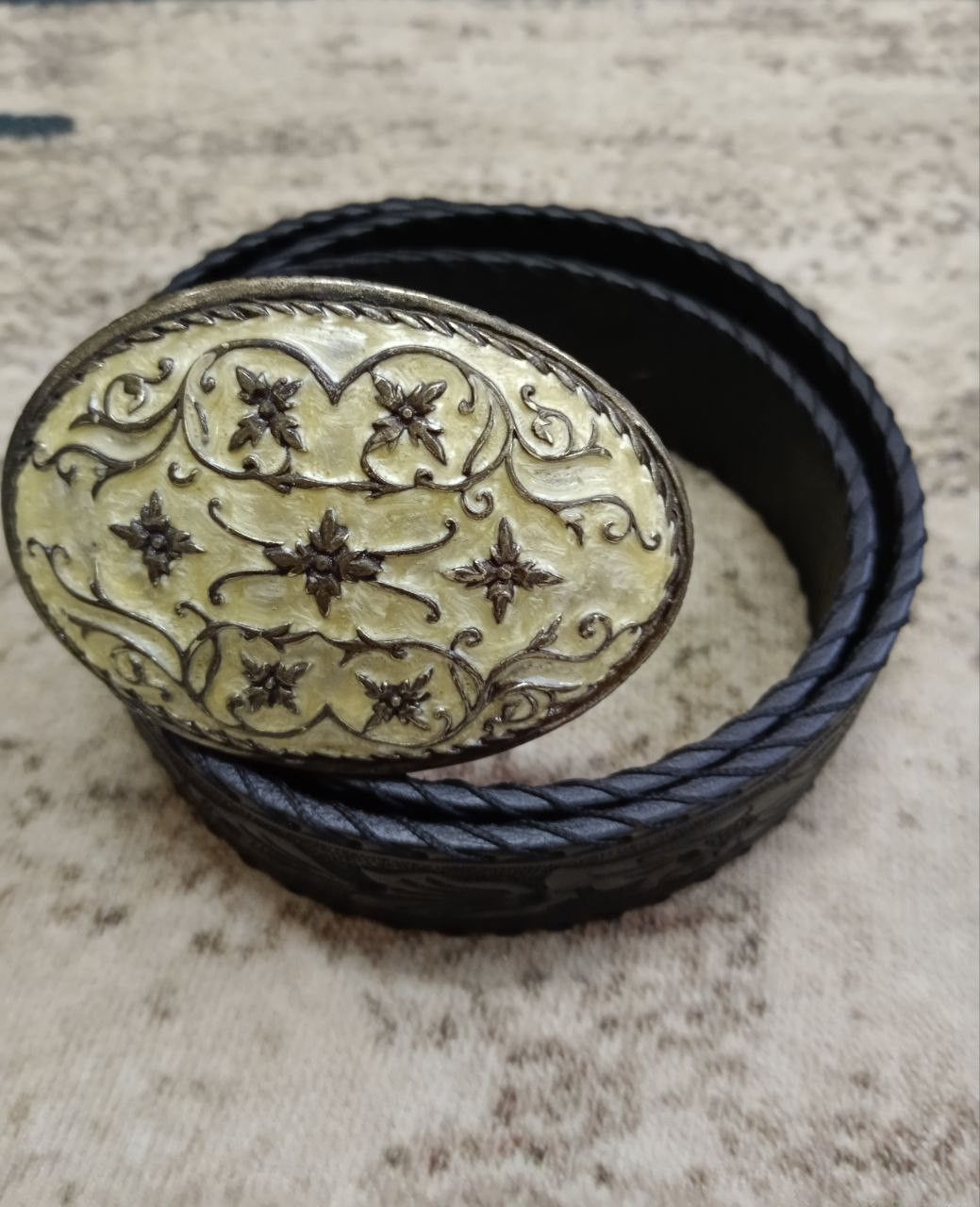 BIGI × Leather MENS BIGI BUCKLE BELT LEATHER FLORAL MOTIF Size ONE SIZE - 2 Thumbnail