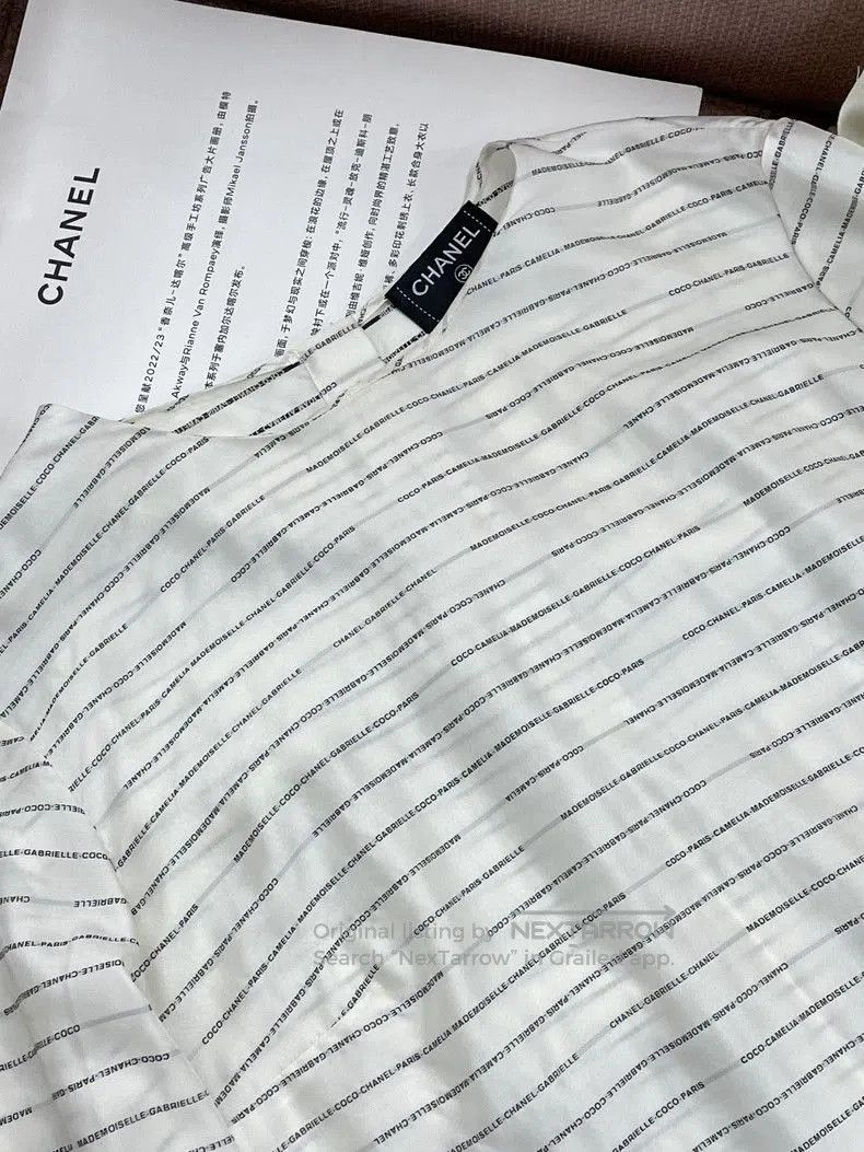 Chanel Chanel 20S Logo Stripe Silk Top. Size US L / EU 52-54 / 3 - 2 Thumbnail