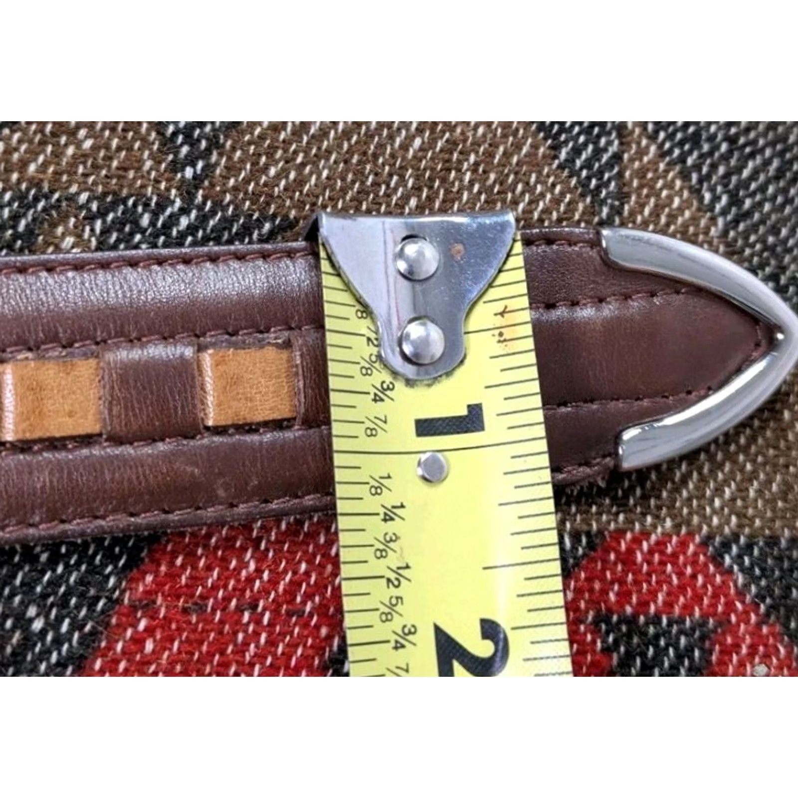 Vintage Bragano Belt Leather Woven 36 Mens Brown Canada 2 Tone Silver Tone Hardwear 1.5" Wide Size 36 - 6 Thumbnail