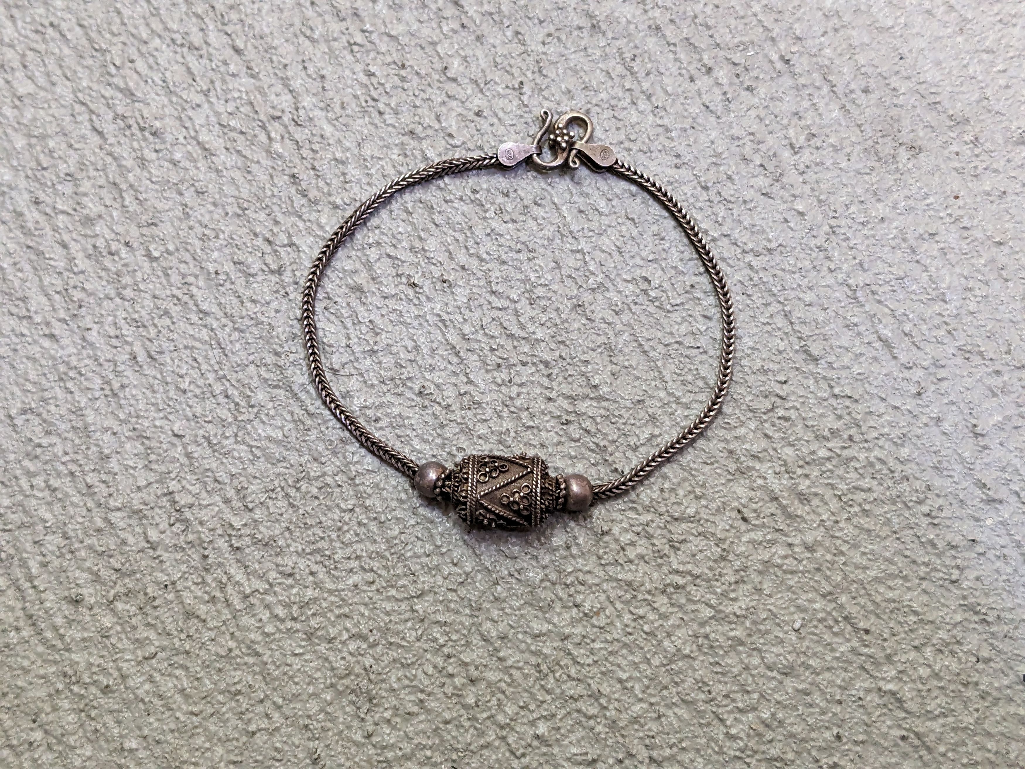 Jewelry × Vintage Vintage Sterling Silver Bracelet 7.25" Wheat Foxtail Bead Size ONE SIZE - 2 Thumbnail