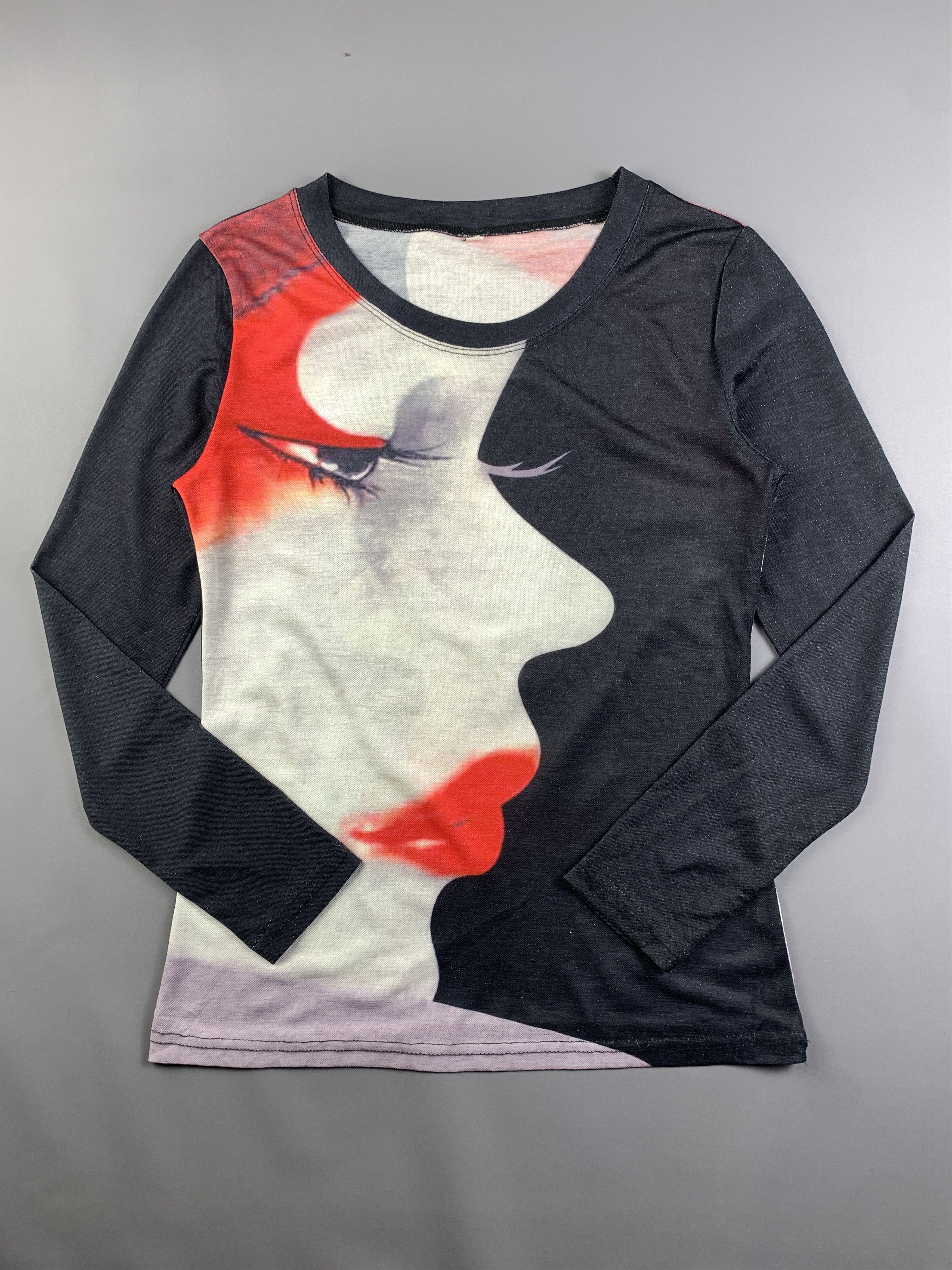 Japanese Brand Beauty Girl Face Longsleeve Mesh Top (L) Size L / US 10 / IT 46 - 1 Thumbnail