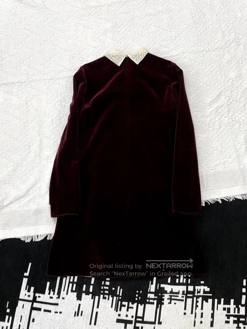 Dior Dior Red velvet lace collar long-sleeved dress Size XXS / US 00 / IT 34 - 3 Thumbnail