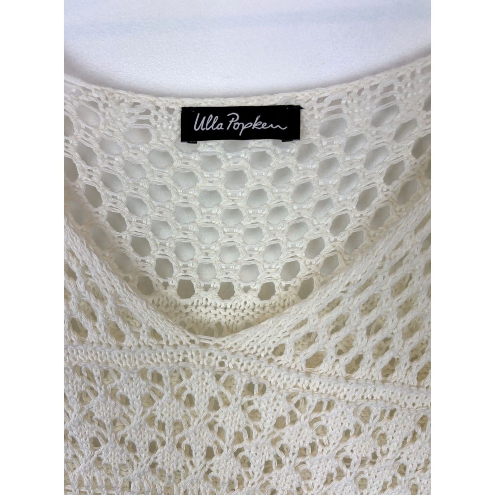 Vintage Ulla Popken Sweater Women 2X Ivory Tunic Plus Open Knit Fringe Boho Poncho Cottage Core Size XXL / US 16-18 / IT 52-54 - 7 Thumbnail