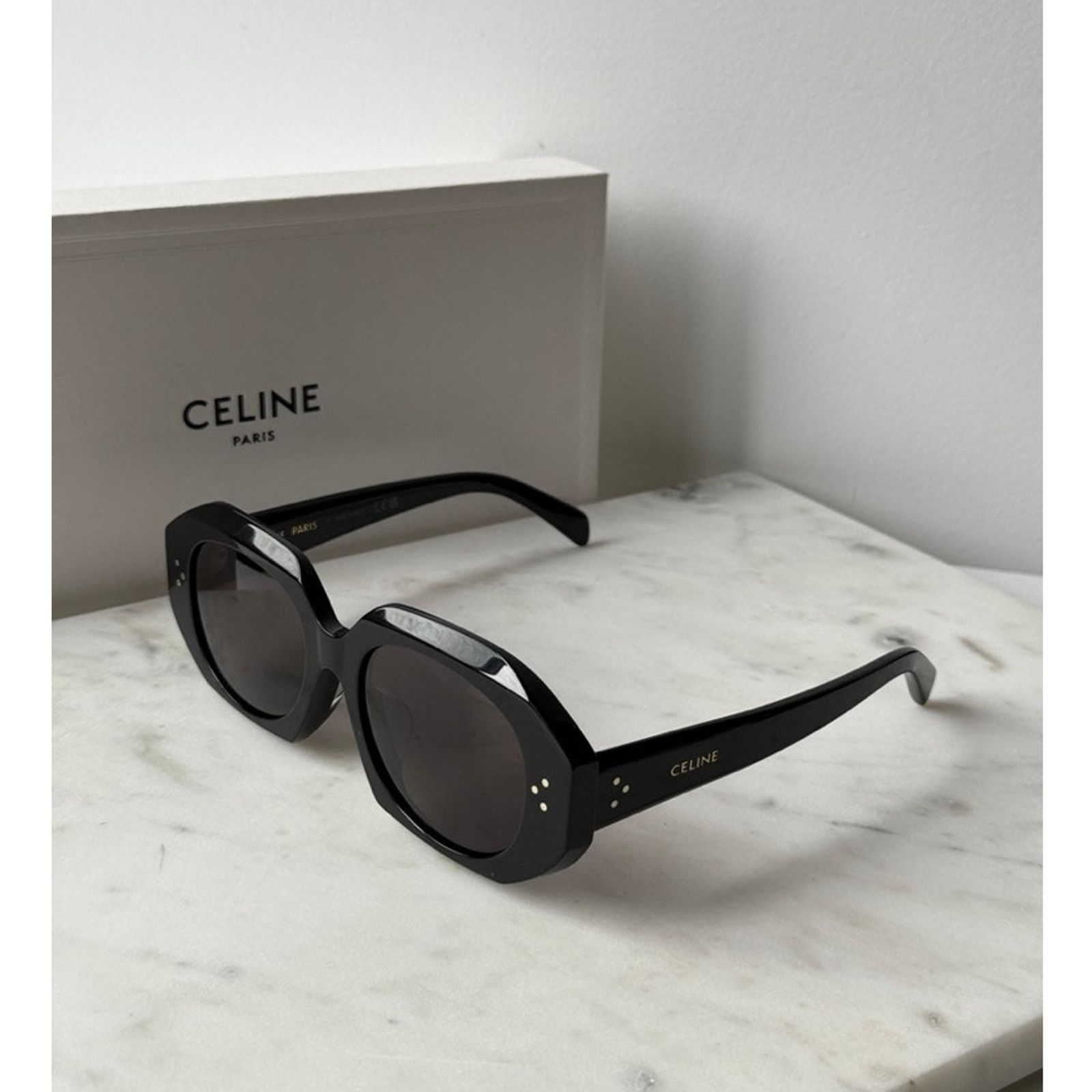 NEW Celine CL40319F 3 Dots Unisex Black Squared Sunglasses