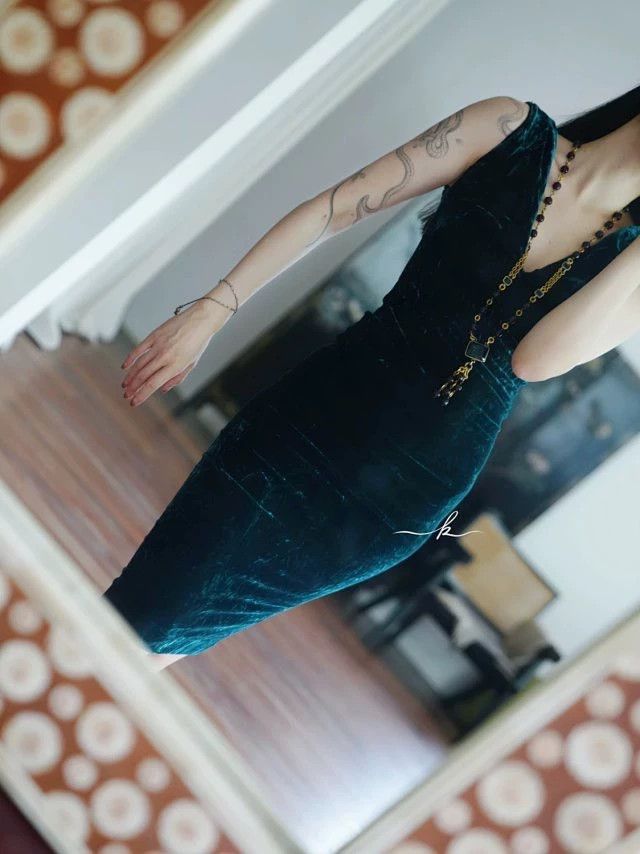 Jean Paul Gaultier JPG Vintage Blue Velvet Pleated Fitted Dress Size M / US 6-8 / IT 42-44 - 1 Thumbnail