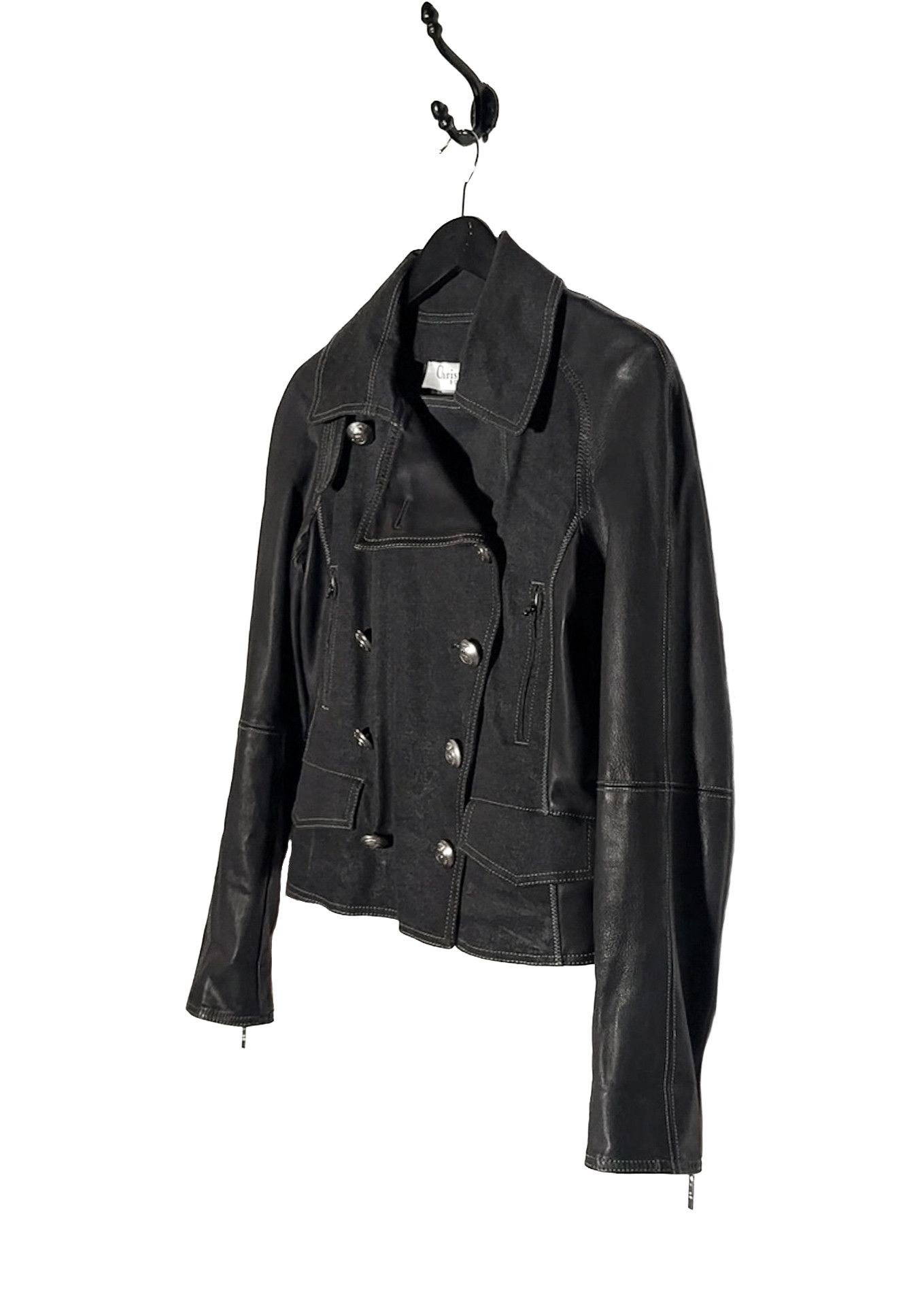 Dior Christian Dior Black Leather Braided Sleeves Denim Jacket Size M / US 6-8 / IT 42-44 - 2 Thumbnail