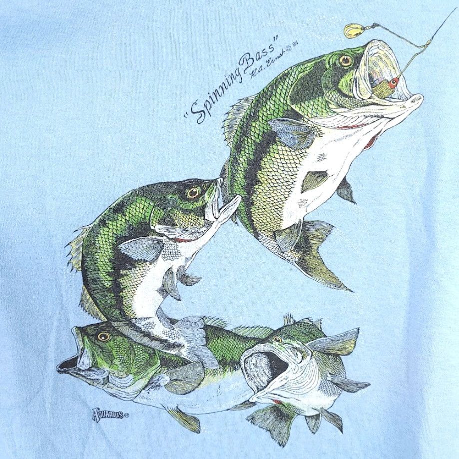 Jerzees VINTAGE Jerzees Spinning Bass T Shirt Mens Large Blue 80s Sport Fishing Made In USA CMF Size US L / EU 52-54 / 3 - 4 Thumbnail