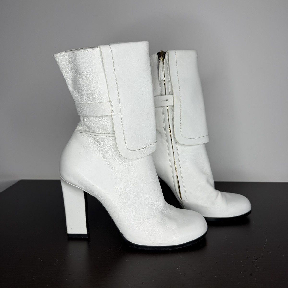 Jil Sander Vintage Jil Sander Leather Zip Biker Boots White Women’s Size US 10 / IT 40 - 3 Thumbnail