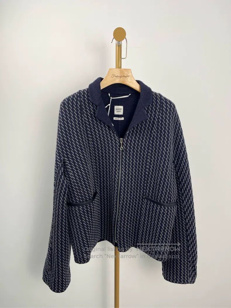 Hermes Hermes Blue All-Over Printed Collar Knit Wool Jacket Size XS / US 0-2 / IT 36-38 - 1 Thumbnail