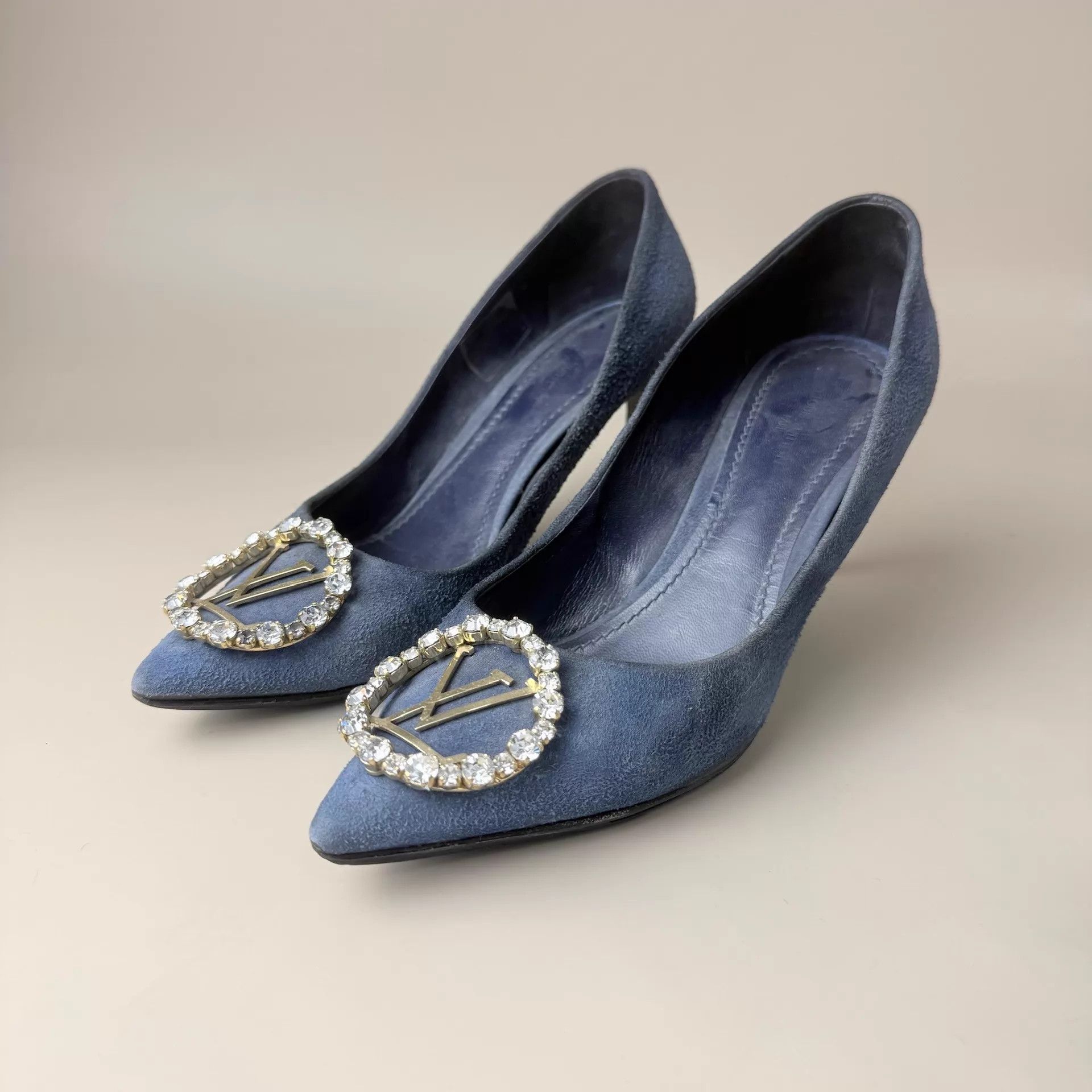 Louis Vuitton LV Women's Blue Gold Diamond Buckle Heels 36 95 Size US 5.5 / IT 35.5 - 1 Thumbnail