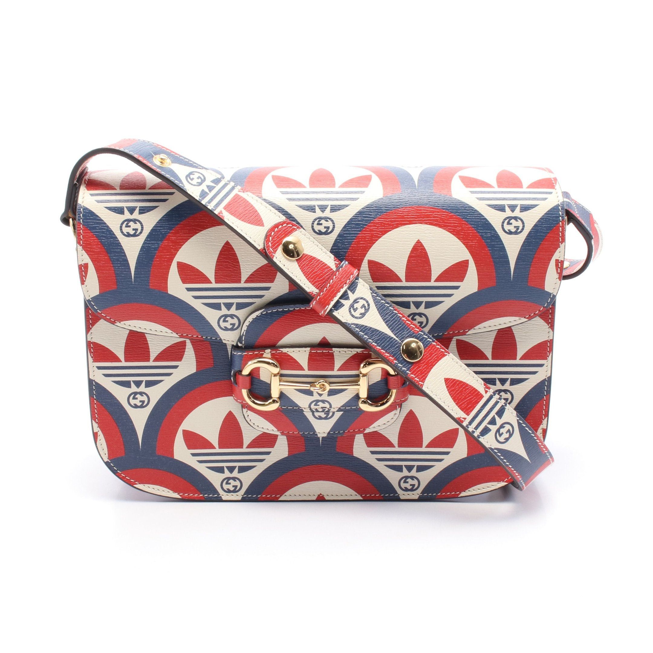 Gucci Gucci Adidas Horsebit 1955 Shoulder Bag Leather Ivory Navy Red in Blue, Women's