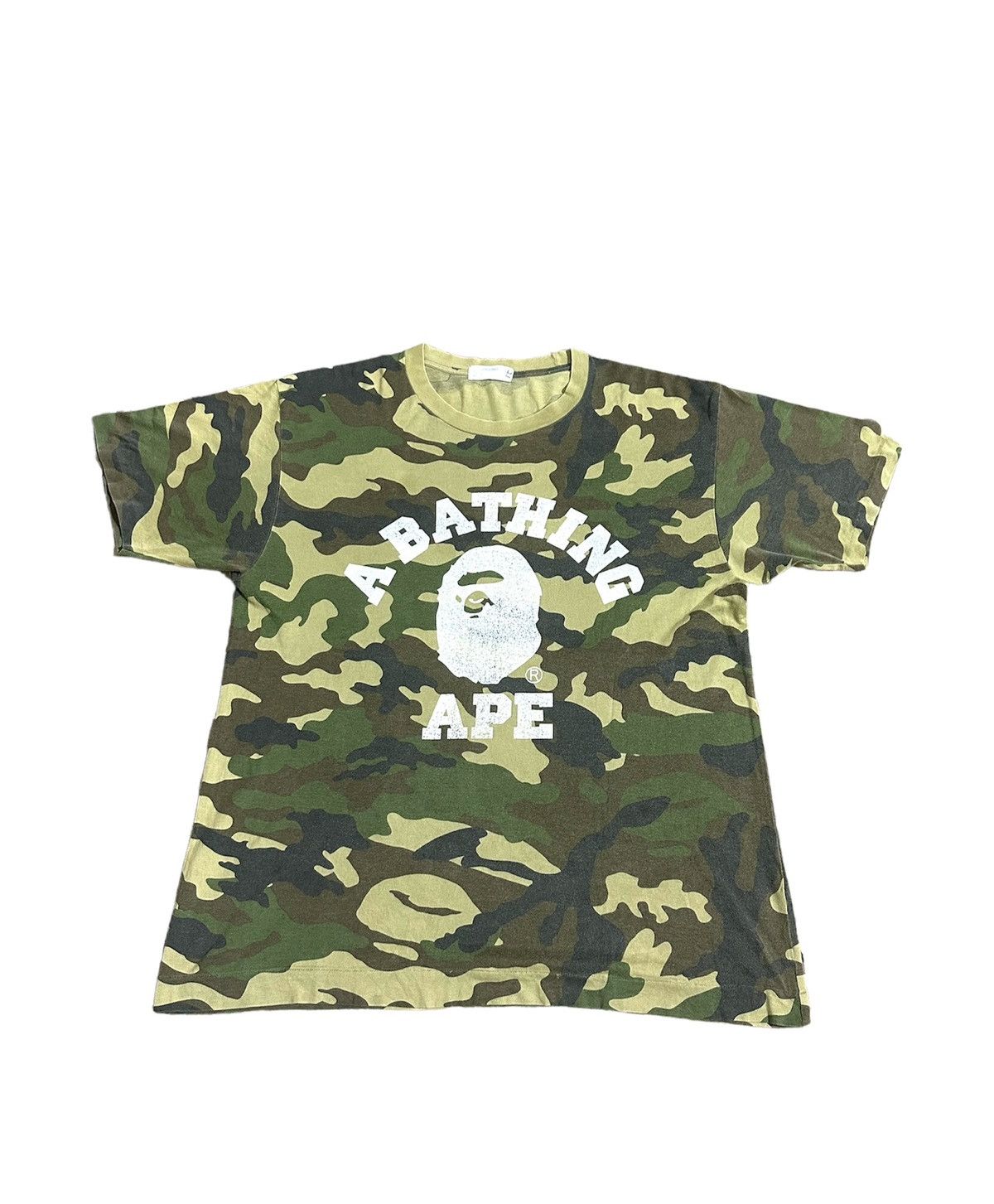 image of Bape x Vintage Woodland Camo College Tee in Green, Men's (Size Large)