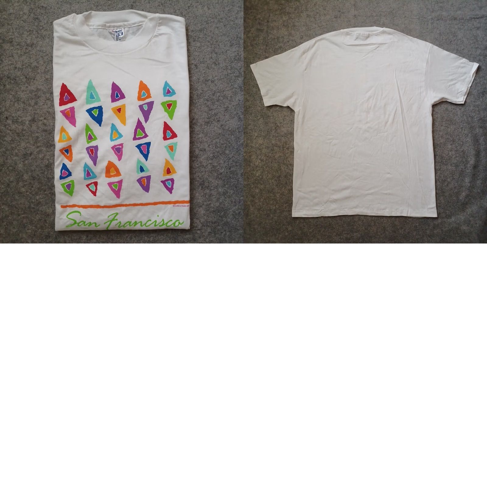 Hanes VINTAGE Hanes Beefy-T Shirt XL White Triangle Graphic USA Mens 1990s San Francisco California 90s Graphic Print Shirt Size US XL / EU 56 / 4 - 9 Thumbnail