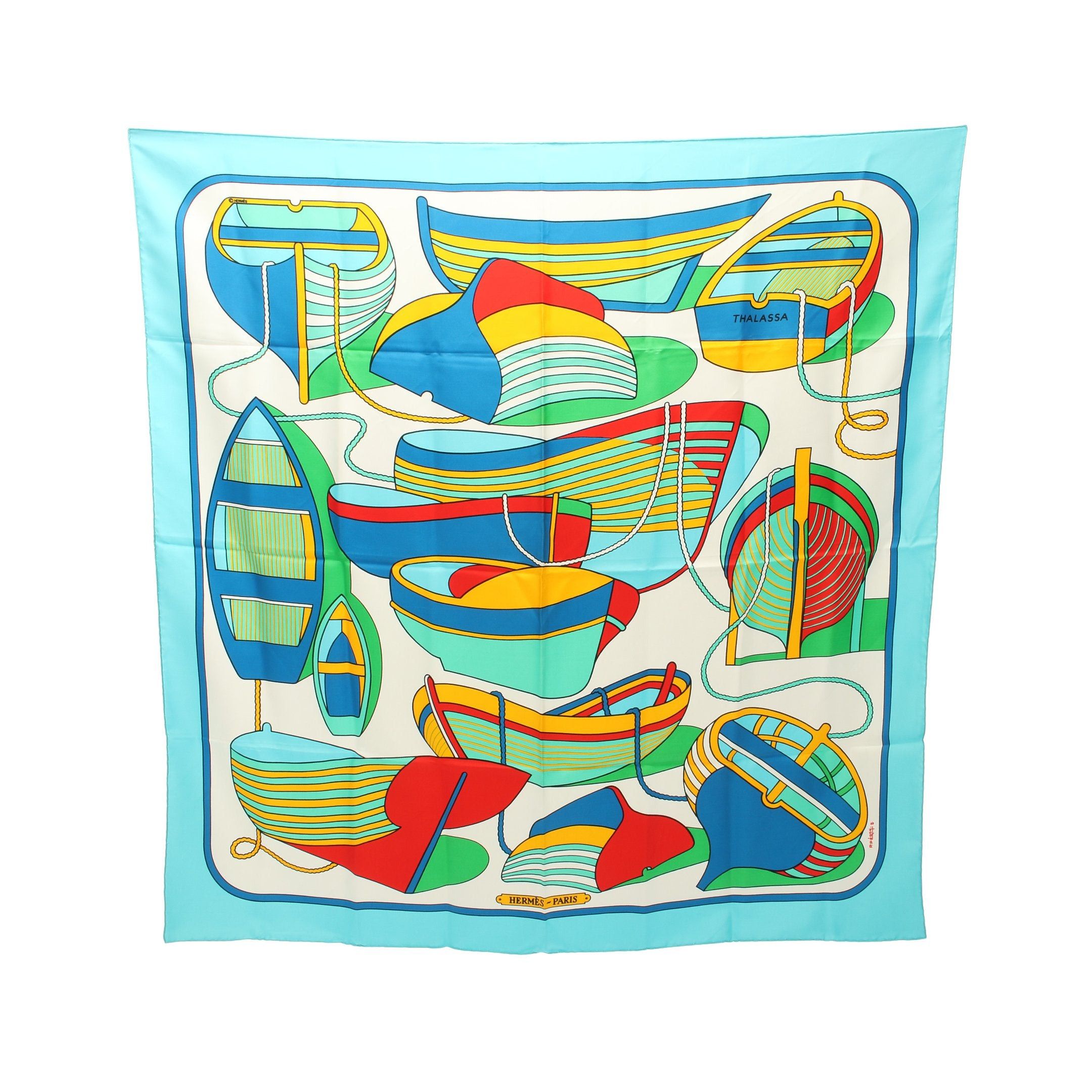 Hermes Hermes Carres 90 Thalassa Scarf Silk Light Blue Multicolor Size ONE SIZE - 1 Thumbnail