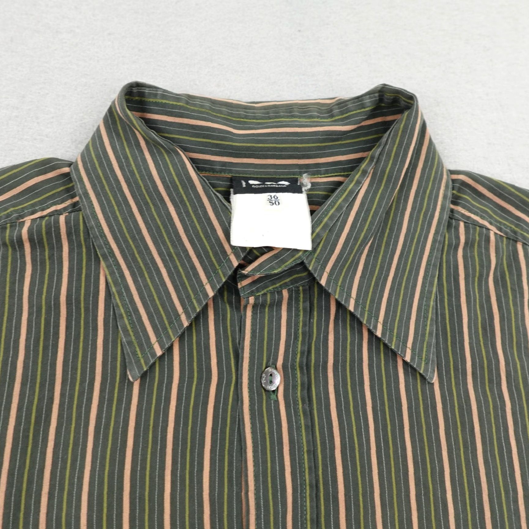 Dolce & Gabbana VINTAGE Dolce & Gabbana Button-Up Shirt Men’s Large Green Striped Italian Designer Cotton Size US L / EU 52-54 / 3 - 2 Thumbnail