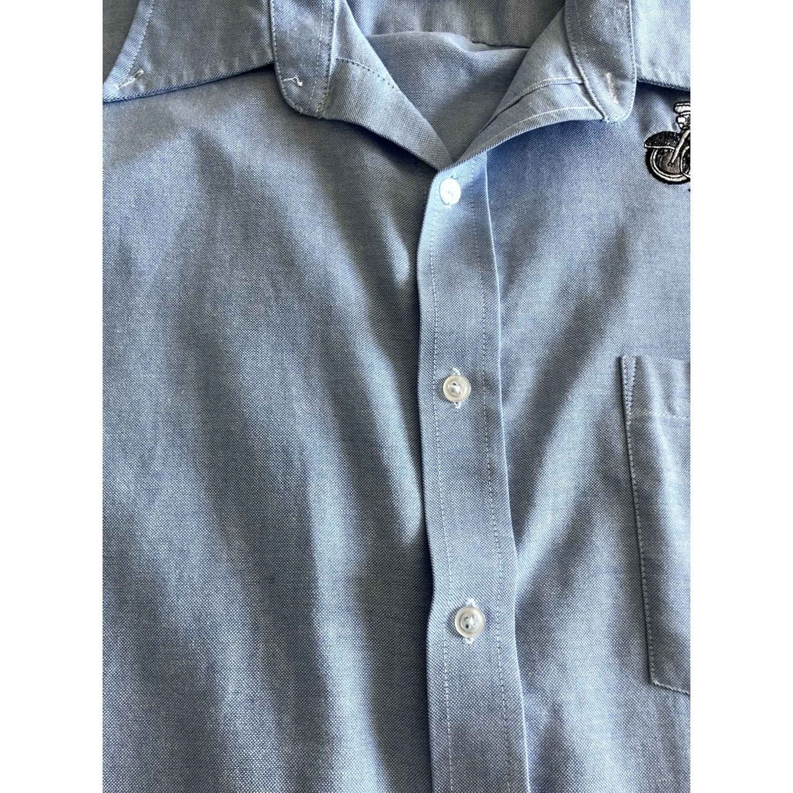 Vintage Manhattan Shirtmakers Shirt Men L Blue Cotton Knit Short Sleeve Embroidered Motorcycle Button-Up Casual Regular Size L Mens Size US L / EU 52-54 / 3 - 5 Thumbnail