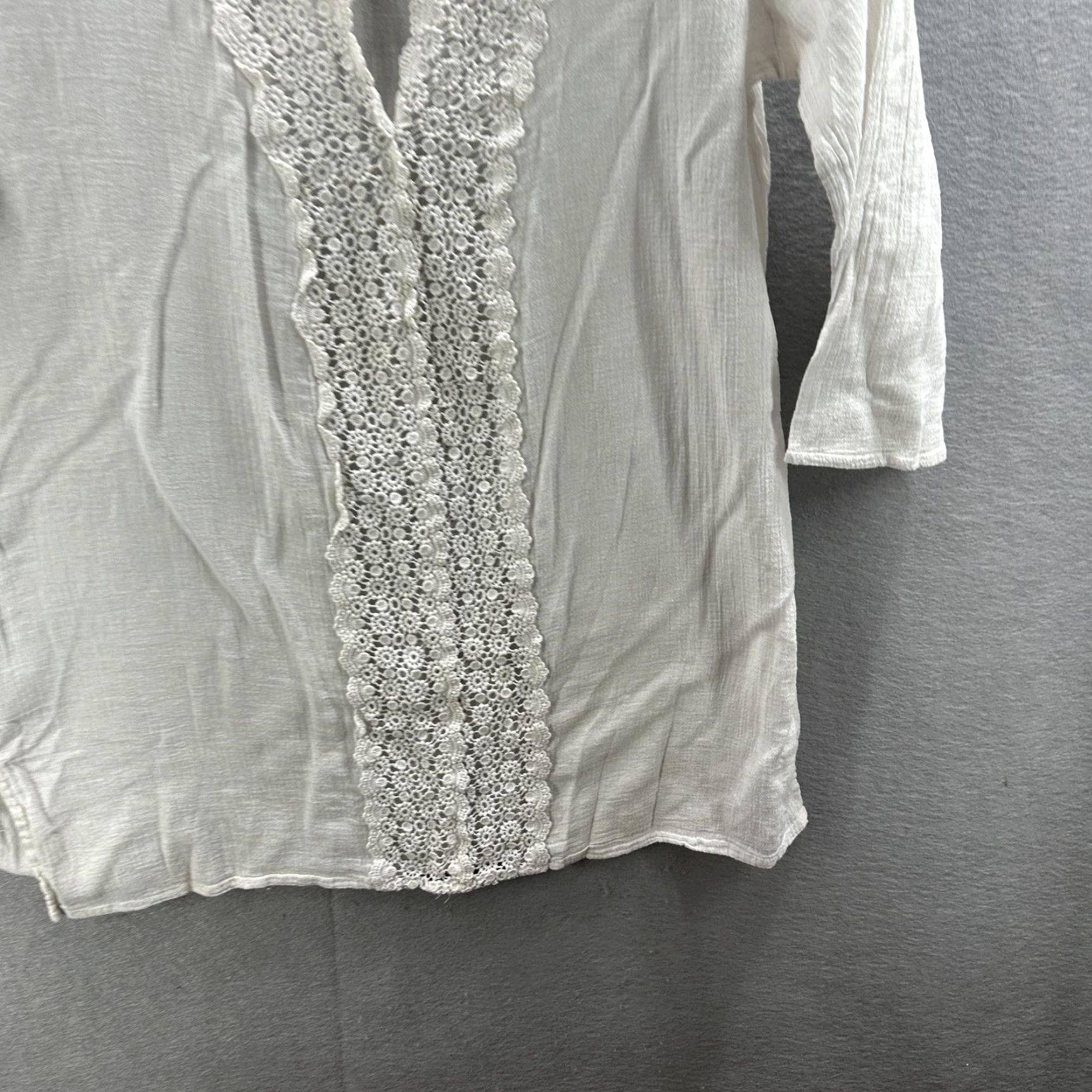 Vintage La Blanca Tunic Blouse Womens Large White Crochet Lace Trim Cover-Up Beach Boho Size L / US 10 / IT 46 - 4 Thumbnail