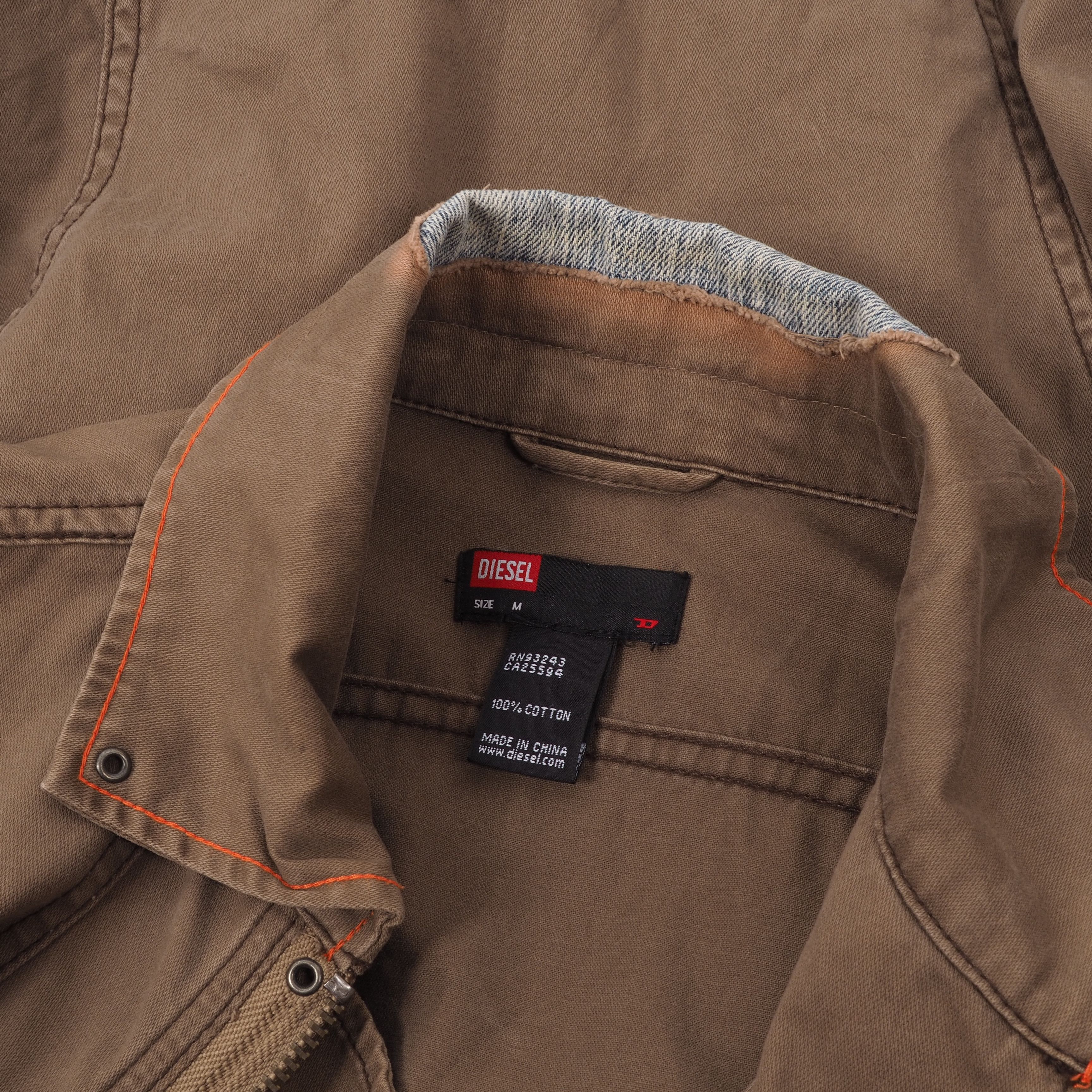 DIESEL Men's Vintage Distress Denim Trims Brown Zip Jacket