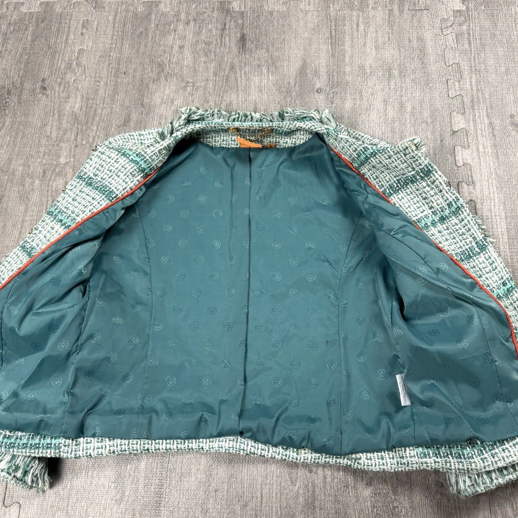 Tory Burch TORY BURCH Marion Blazer Tweed Jacket SIZE 2 Teal Sky Blue 3/4 Sleeve Classic Fit Women's Vintage No N/A Size XS / US 0-2 / IT 36-38 - 7 Thumbnail