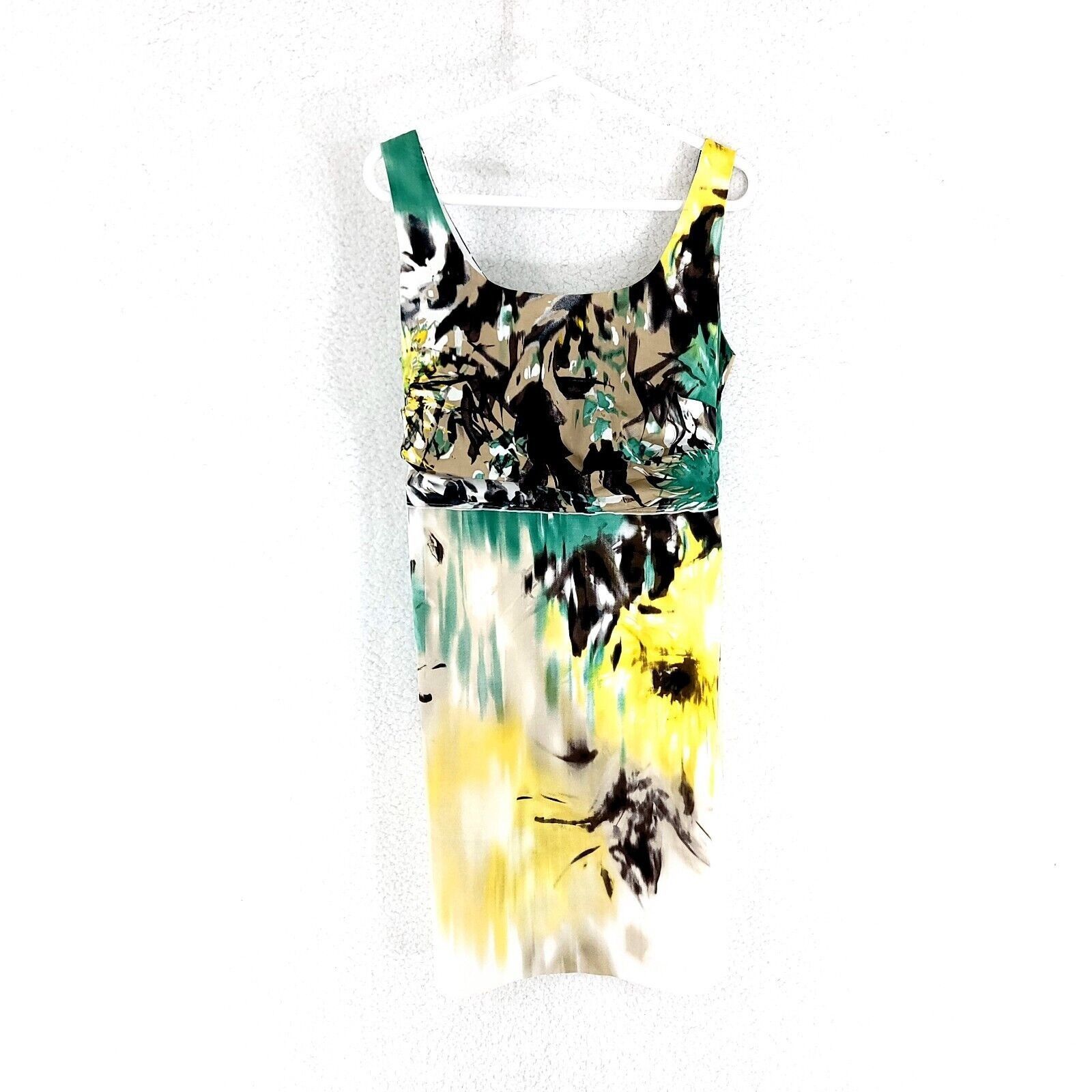 Vintage NEW Tahari Brown Green Yellow Abstract Floral Tallulah Dress Size M / US 6-8 / IT 42-44 - 1 Thumbnail