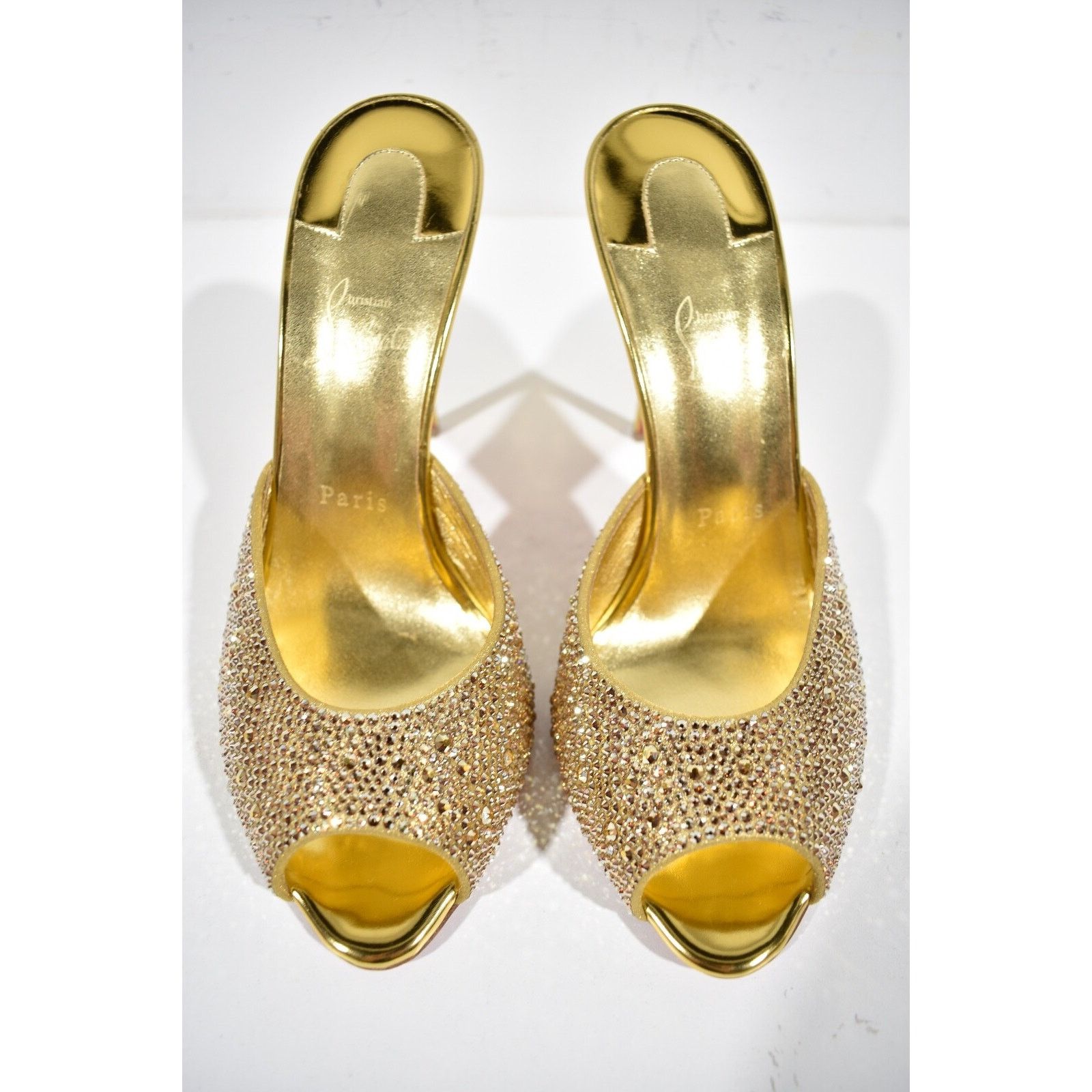 Christian Louboutin Me Dolly Strass 100 Gold Backless Sandal Mule Heel Pump 36.5 Size US 6.5 / IT 36.5 - 7 Thumbnail