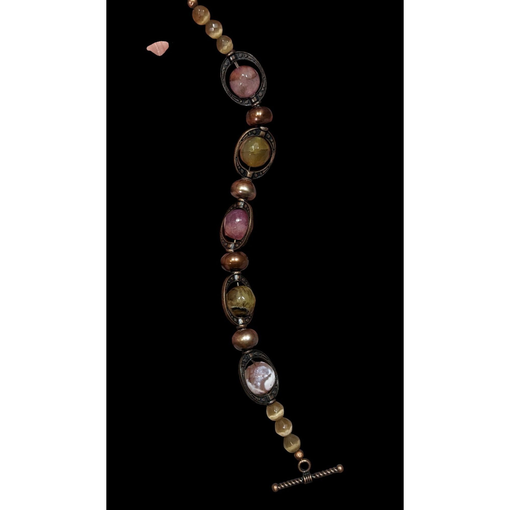 Handmade Handcrafted Green And Pink Multi-Stone Beaded Bracelet With Size ONE SIZE - 1 Thumbnail
